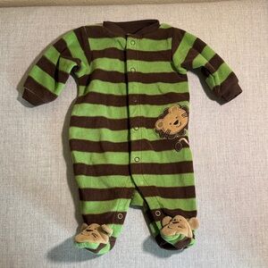 Carter's Brown and Green Striped Footie with Monkey Appliqué